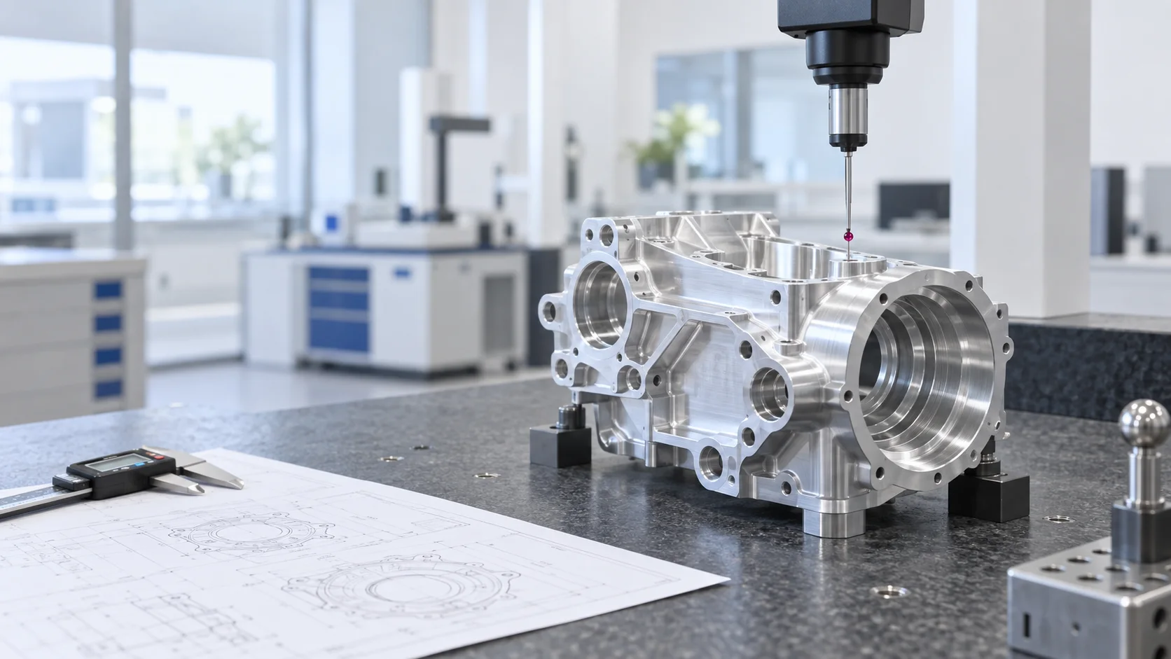 CMM inspection of a precision-machined aluminum component