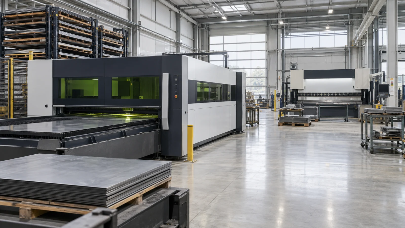 Bright, organized sheet metal fabrication facility