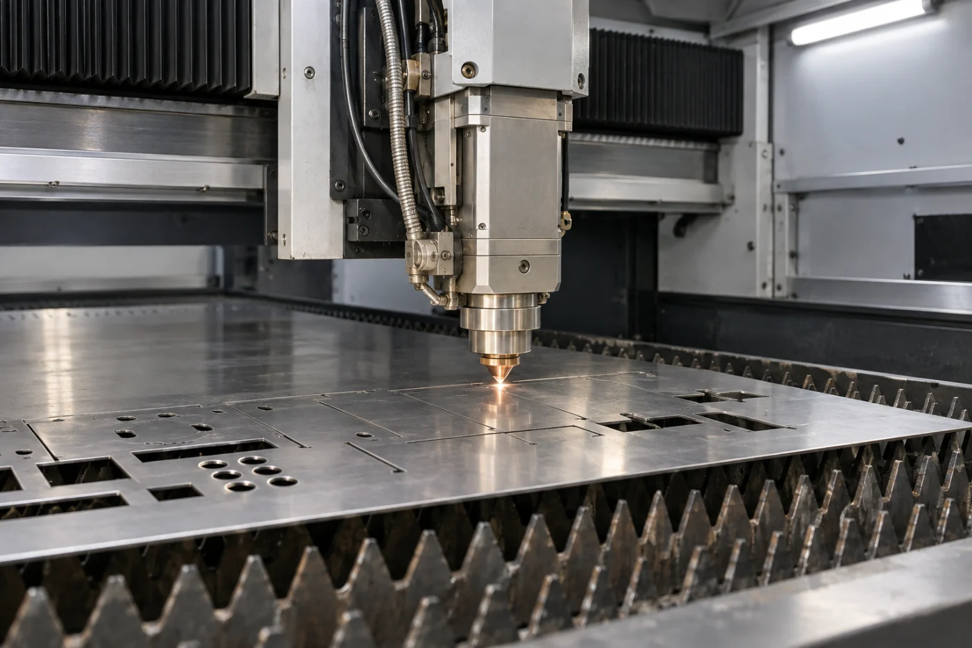 Fiber laser cutting a sheet metal profile